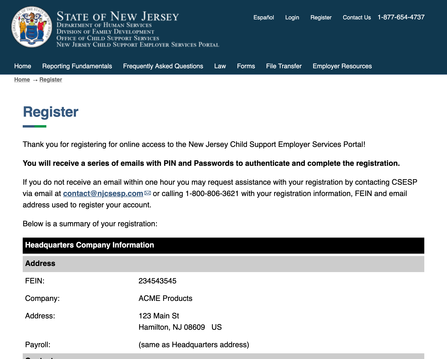 Registration summary