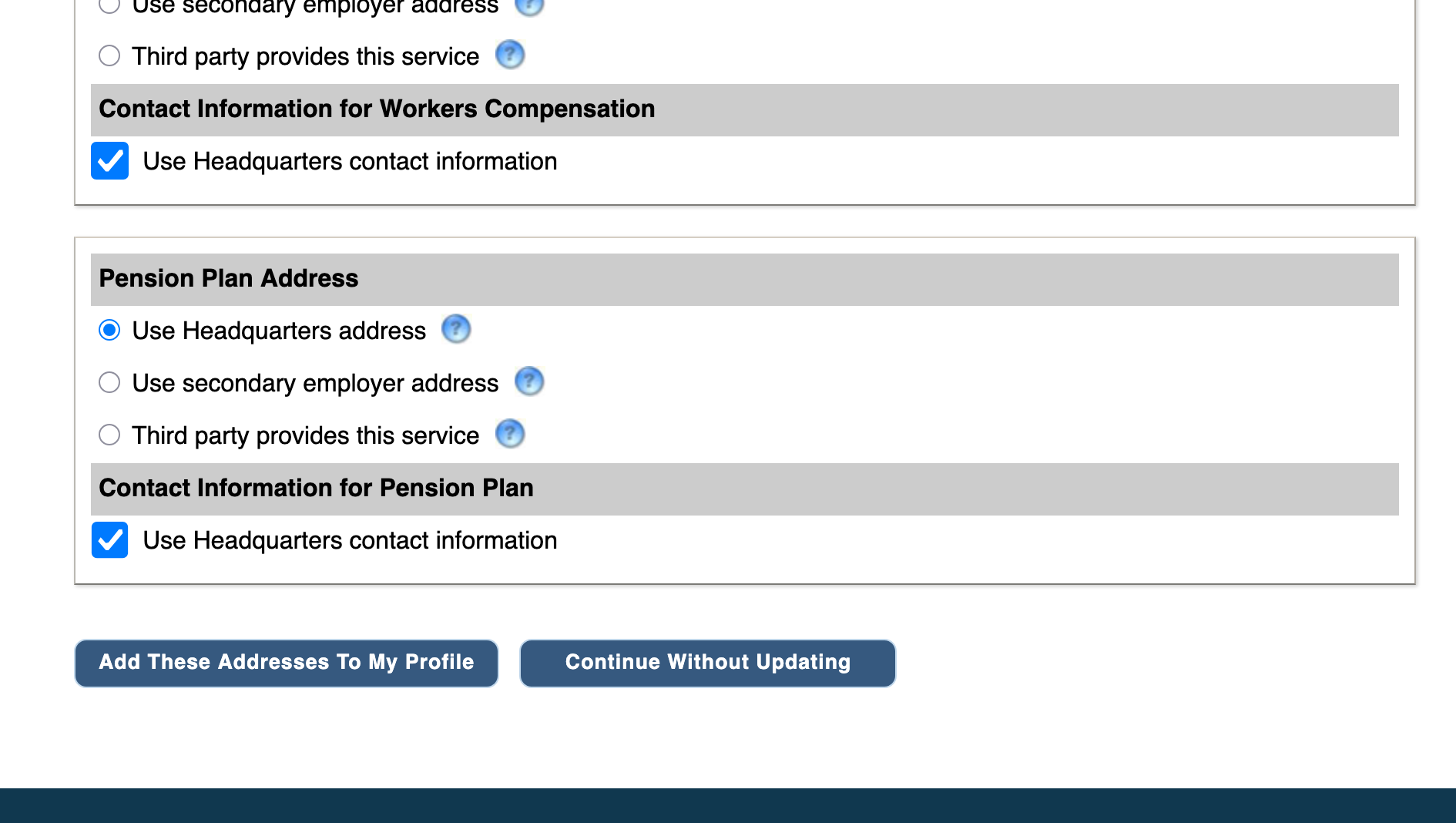 Additional services buttons